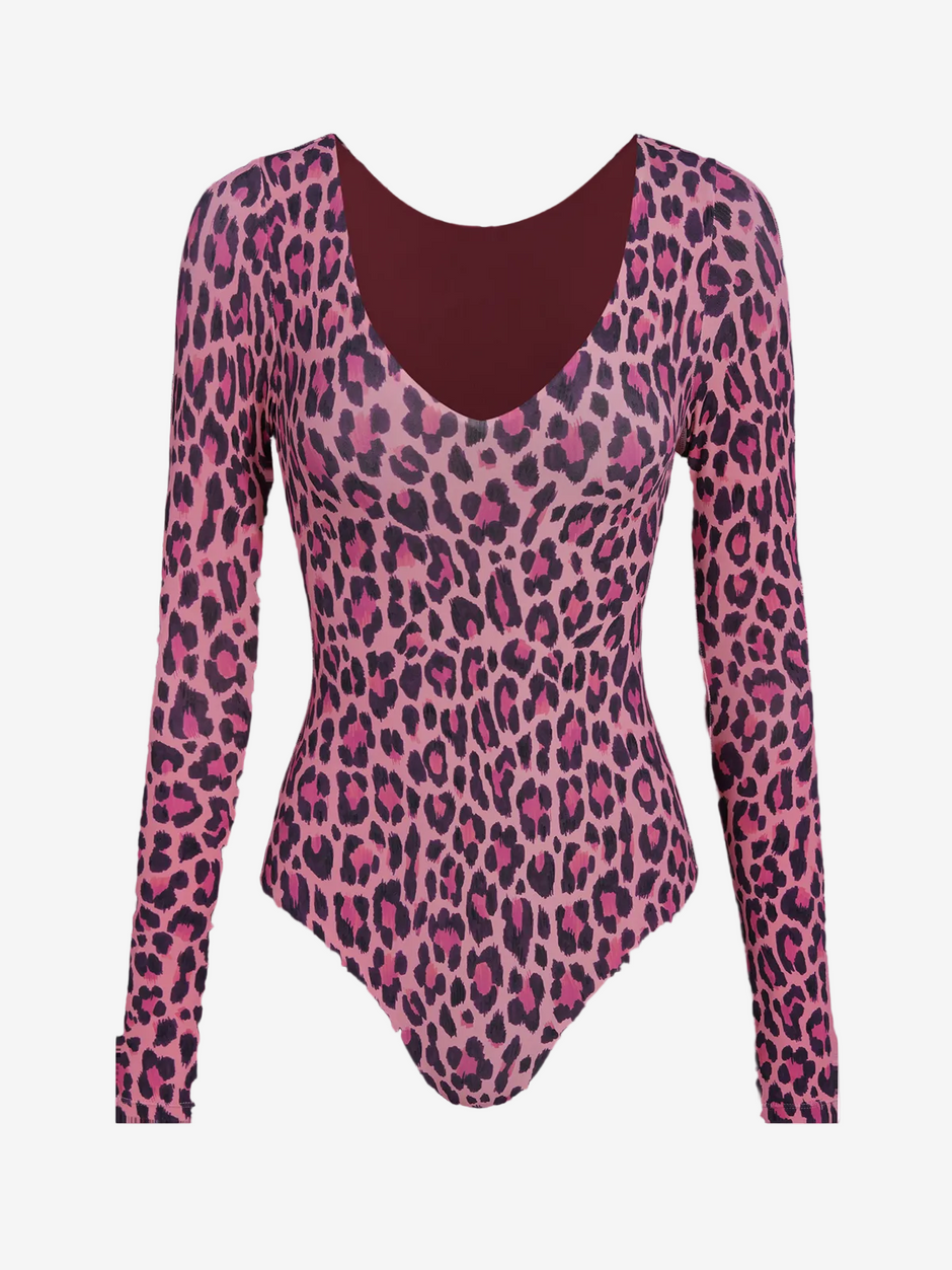 Wavvves LEOPARD PRINT V-NECK LONG SLEEVE SURF SWIMSUIT  |  TROVE & TONE